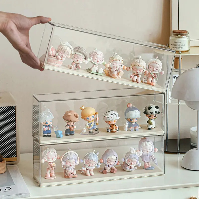 Acrylic Transparent Display Case, Solid Color Blind Box Storage Stand, Dustproof & Stackable Design, Ideal for Toys & Cute Collectibles