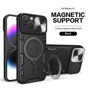 Applicable iPhone Magnetic Rotating Stand Anti-drop Protective Phone Case Large Finger Ring Sliding Window Apple Pivot Case Cover