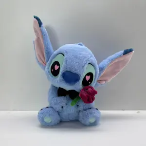 Disney Stitch Series – No.10 Valentine's Day Sitting Plush – Cute Collectible Figure, Perfect Gift for Lilo & Stitch Fans, Adorable Stitch Holding a Rose & Angel Holding a Heart for Romantic Gifting!