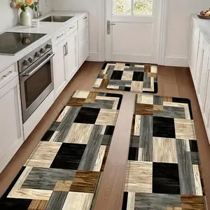 1/2/3pcs Simple Square Block Kitchen Carpet Set, Very Good Home Decorative Carpet, Flannel Material Dry Non-Slip Soft Comfortable Easy To Clean, Suitable For Bathroom Door Mat Bedroom Living Room Porch Laundry