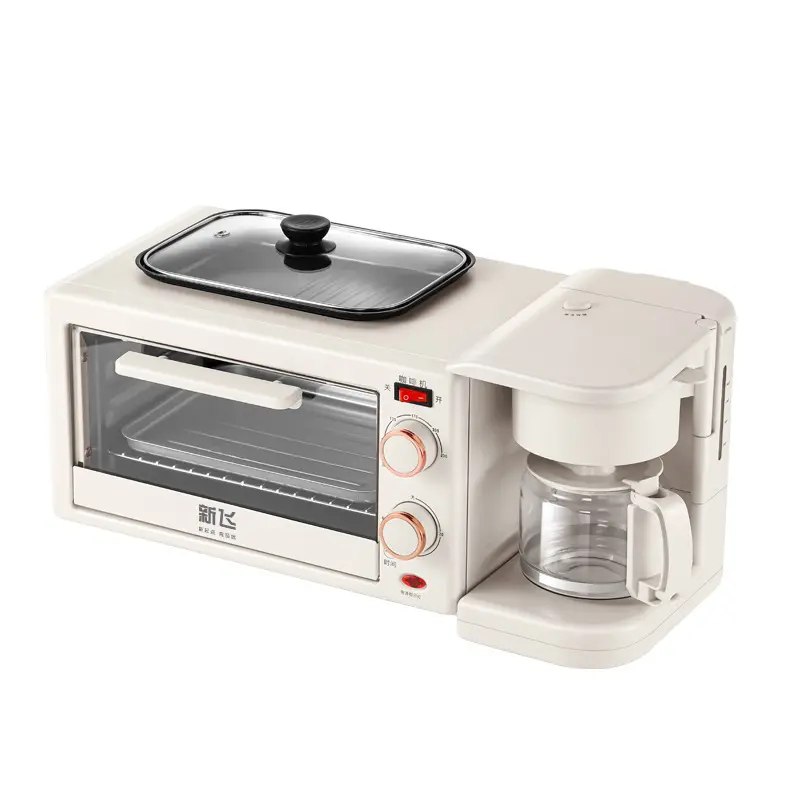 3-in-1 Multifunctional Household Breakfast Machine with Oven Coffee Maker Bread Toaster Sandwich Grill & Frying Pan All in One