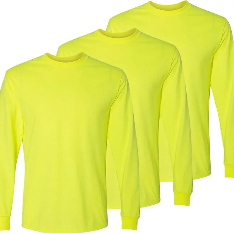 Fruit of the Loom Men's 3-Pack High Visibility Cotton Long Sleeve Construction Uniform Shirts - Safety Tops, Outdoor Work Clothing, Workwear Style Beige Plain Work Shirts