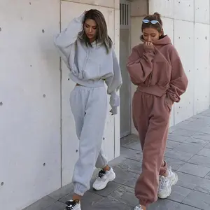 Women’s two-piece sportswear set featuring an oversized hoodie and sweatpants; casual jogging wear; warm autumn and winter clothing; streetwear; sportswear; everyday wear