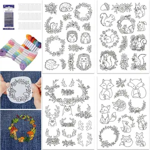 51Pcs Variety Water-Soluble Embroidery Stabilizer Pattern, Hedgehog, Deer, Fox, Squirrel Self-Adhesive Washable Non-Woven Fabric, Hand Sewing Gift for Crafters