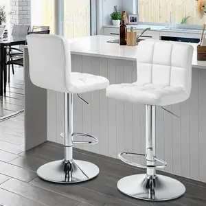 Barstools Sets White and Black Adjustable Height Swivel Bar Stools with Chrome Base for Kitchen and Bar