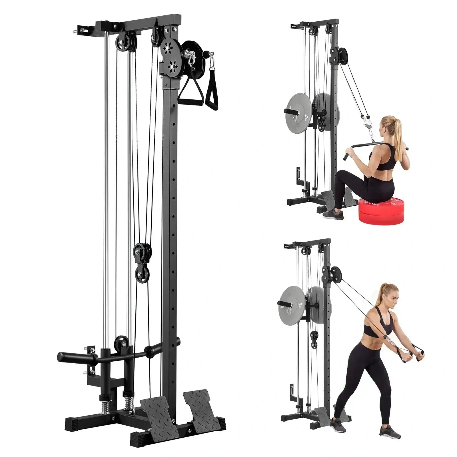 Wall-Mount 3-in-1 Lat Pull Down & Row Cable Machine, Home Gym Equipment with 18-Level Height Adjustment, 500 lbs Load Capacity for Full-Body & Single-Arm Workouts