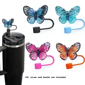 Silicone Butterfly Design Straw Topper Cap, Silicone Lid, Straw Spout Lid, 1 Count/4 Counts Reusable Drinking Straw Cover, Universal Travel Cup Accessories for 30 & 40oz Tumblers, Drink Protector