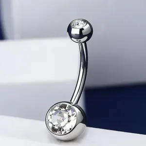 OUFER Body Jewelry 14G Titanium CZ Belly Button Ring - Body-Safe, Dainty, Glamorous Gemstone Piercing Jewelry, 6-16mm Bar, 8 & 5mm Stones, Waterproof, Lightweight Geometric Design for Belly Piercing