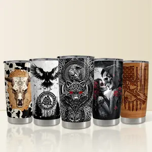 Sandjest 20oz Insulated Stainless Steel Travel Tumbler with Lid, Portable Coffee Cup, Viking Husband Couple Men Gift Father's Day Halloween Christmas