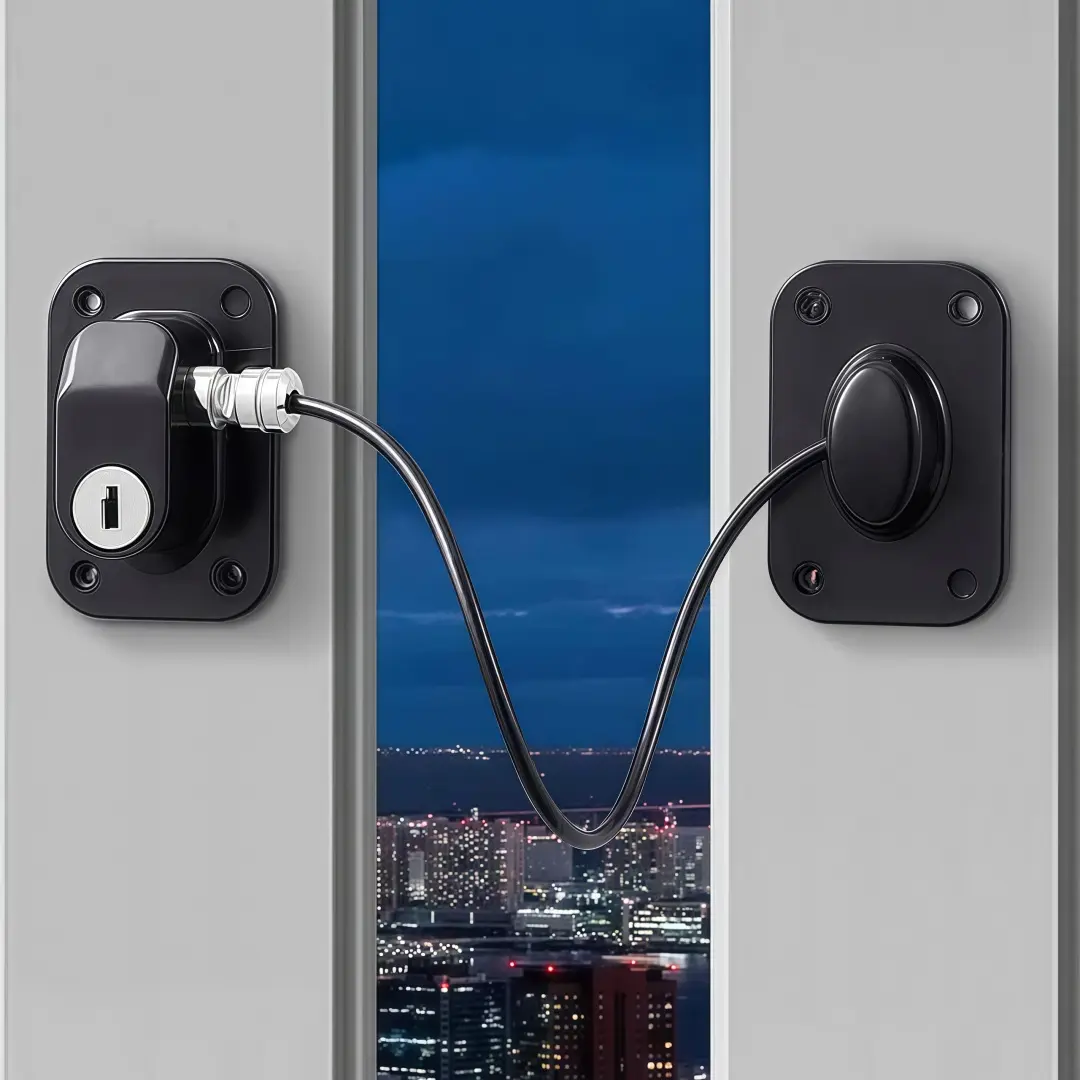 LMMAKE 1PC/2PCS Refrigerator & Fridge Lock, Silicone Wire Protection, ABS Plastic Chain Link Design, Easy-Install Keyed Cabinet Lock, Black, Flexible Mounting