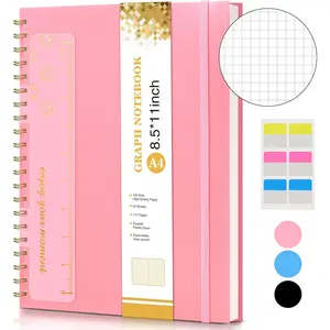 Graph Paper Notebook, Spiral Notebook Journal 8.5" x 11", A4 Large Grid Notebooks for Women Men, 100 GSM Graph Paper, Plastic Hardcover Spiral Graphing Journals for Work School Engineering, Pink