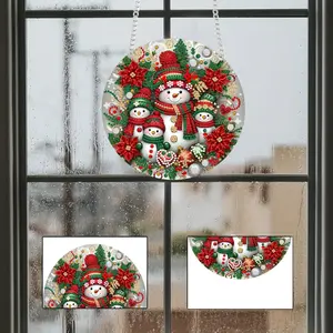 1pc DIY Diamond Art Christmas Decoration with Chain - Snowman Pattern Acrylic Crystal Rhinestone Diamond Painting Christmas Ornaments for Window, Door Hanging, Suitable for Home Garden Christmas New Year Decor, Christmas Gifts for Friends and Family