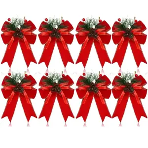 8pcs Large Bow Christmas Tree Topper Decorations, Classic Style Plastic Ornaments, DIY Holiday Decor, Home Decoration, Party Decoration Supplies