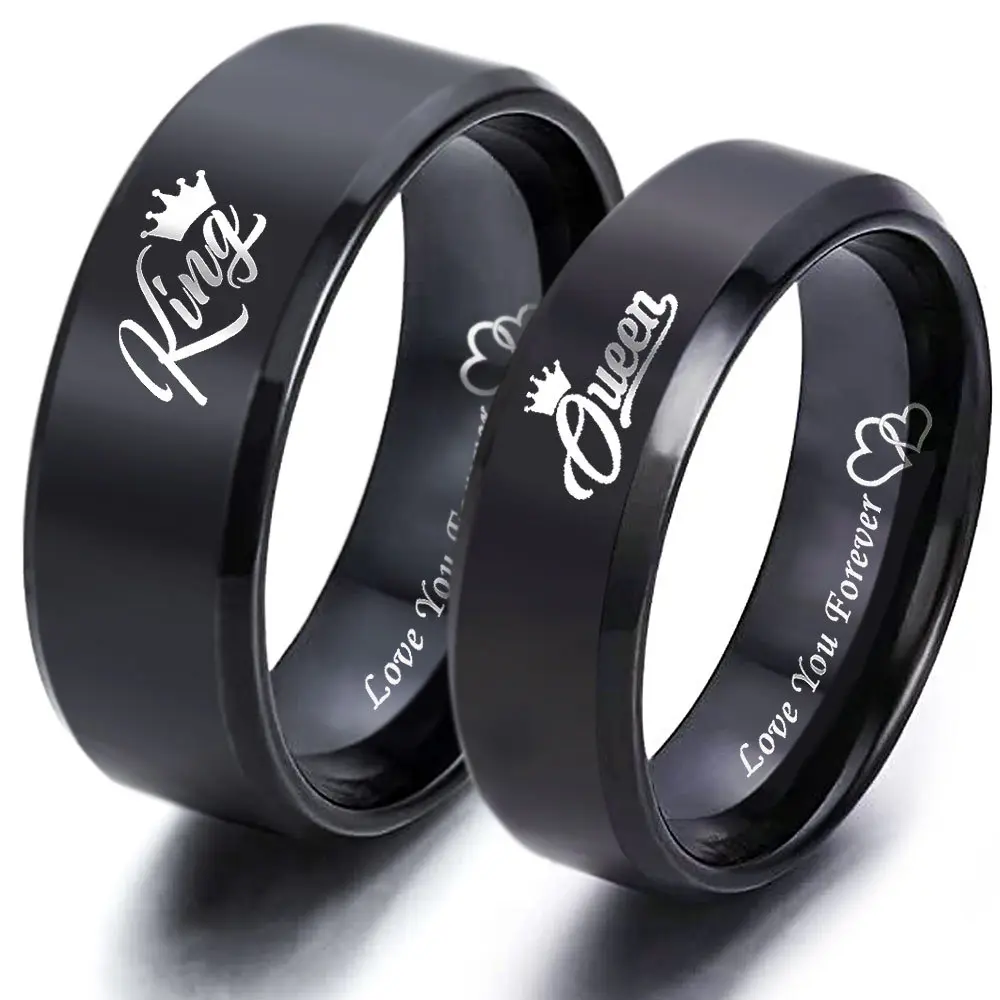 Titanium Steel King Queen Heart Shape Couple Rings - Beautiful Fashion Promise Rings, Couples Gifts, Love Forever Jewelry