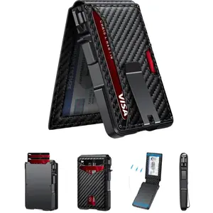 Minimalist Slim Wallet for Men: RFID Blocking Pop-Up Card Holder with Money Clip