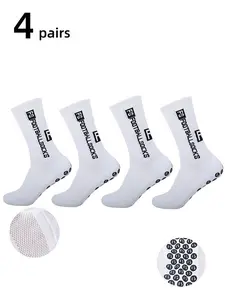 4 Pairs Unisex Football Socks, Silicone Anti-Slip Grip, Grip Sports Socks, Sweat-Wicking Breathable Basketball Socks, Hiking Tennis Socks, All Seasons