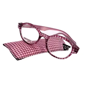 The Alchemist, (Premium) Reading Glasses, High End Readers, Magnifying Eyeglasses, (Pink Translucent) (Round) (Houndstooth) NY Fifth Avenue