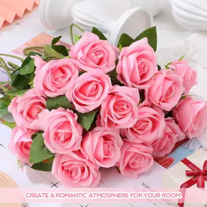 FAVOWREATH  48/96 Pieces Red  White  Pink Artificial Roses Flowers Bulk Long Stem Realistic Fake Silk Roses Bouquet for Table Centerpiece Vases Wedding Party Kitchen Decor