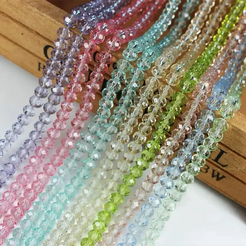 【C003】 6mm Flat Faceted Glass-Porcelain Decorative Mix Beads Set, Beading Supplies for Beginner or Experienced Jewelry Makers, DIY Beads Assortment with Elastic String for Handmade Craft Projects