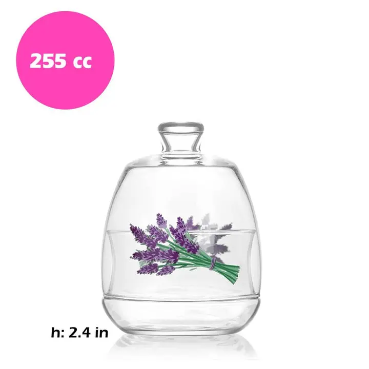 Lav Cilek Round Transparent Candy Dish with Dome Lid, 8.5 Oz (255ml) Freshness Lock Kitchen Preserving Container, Round Form