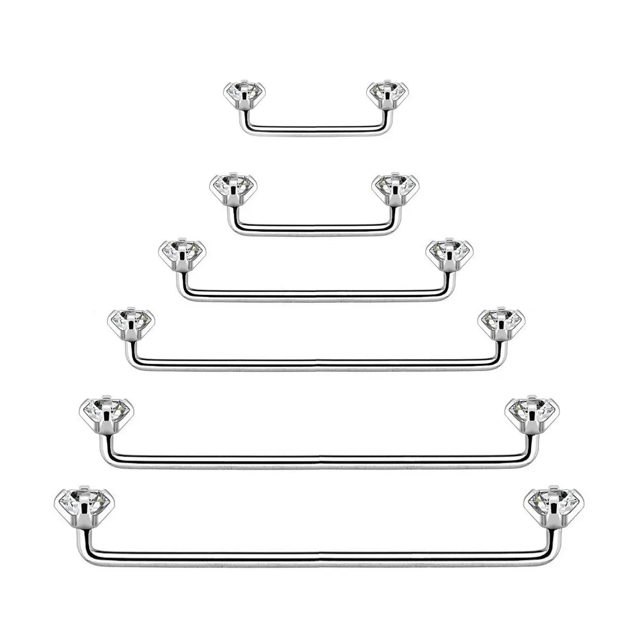 Internally Threaded Staple Surface Barbell with Prong Setting Clear CZ 14ga - Sold individually