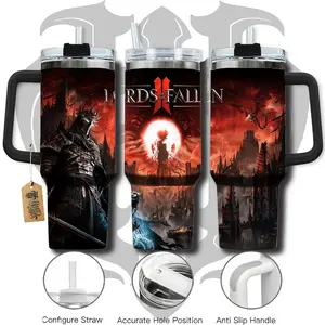 WeXAnime 40oz Stainless Steel Vacuum Insulated Water Bottle - Lords of the Fallen Single Handle Tumbler, Black Cap & Handle, Lid-Included Travel Mug, Washable Iced Coffee Kitchenware, Gamer Gift, Black 40Oz Cap & Handle