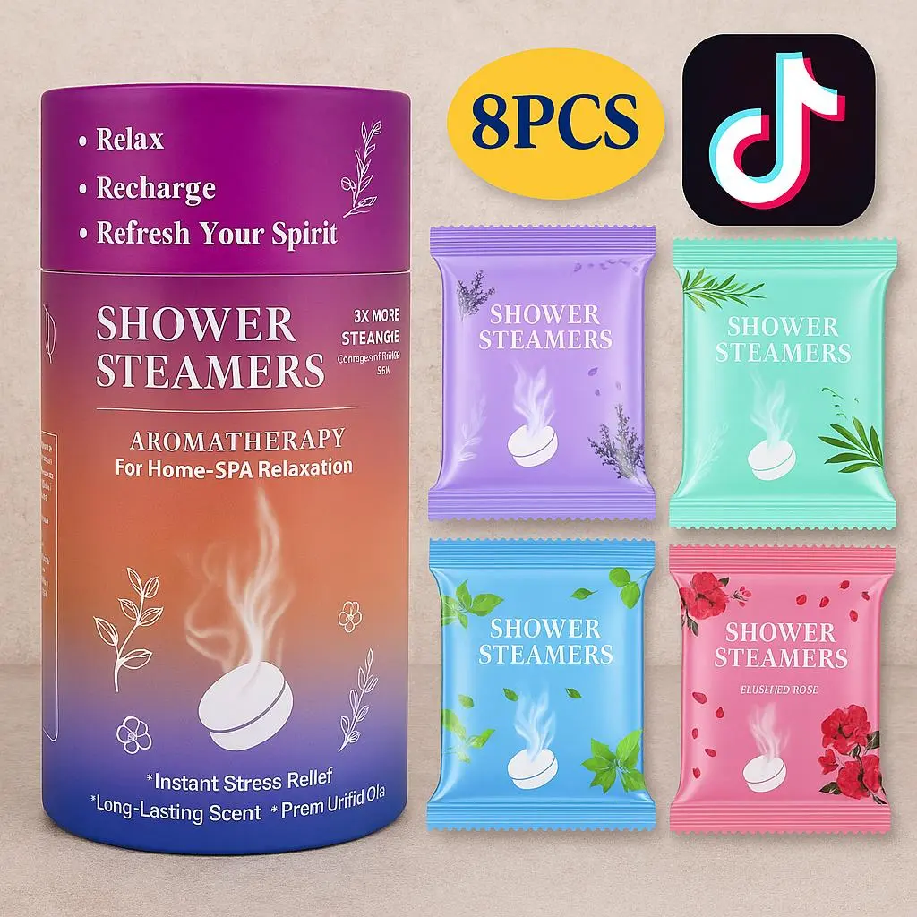 8-Piece Aromatherapy Shower Steamers, Scented Self Care Products for Stress & Headache Relief with Lavender & Eucalyptus Essential Oils, Home Spa Body Care Pack