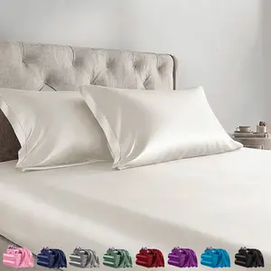 WVG 3-Piece Cooling Satin Fitted Sheet Set with Pillowcases - Soft, Hair-Friendly, 16-Inch Deep Pocket for Bedroom, Dormitory Summerwins Gift
