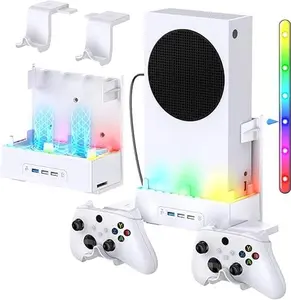 Wall Mount Holder for Xbox Series S, MENEEA Wall Mount Kit Accessories with Cooling Bracket, RGB LED Light Strip, USB Port, Controller Hook for Series S