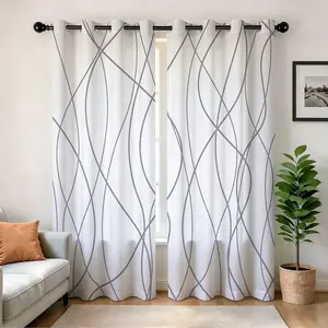 Bedroom Blackout Curtain, Room Decor Curtain, 84 Inch Long Abstract Striped Sunshade, Living Room Darkening, Guest Room Window Panel, Top Rail Hole Cover, 2 Panels