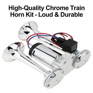 2026 New 12V Super Loud Dual Trumpet Car Horn | Chrome Finish, Built-in Compressor, Easy Install | Universal Fit for Safe Driving