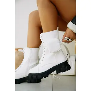 Arctic Chic Flat Combat Boots - White