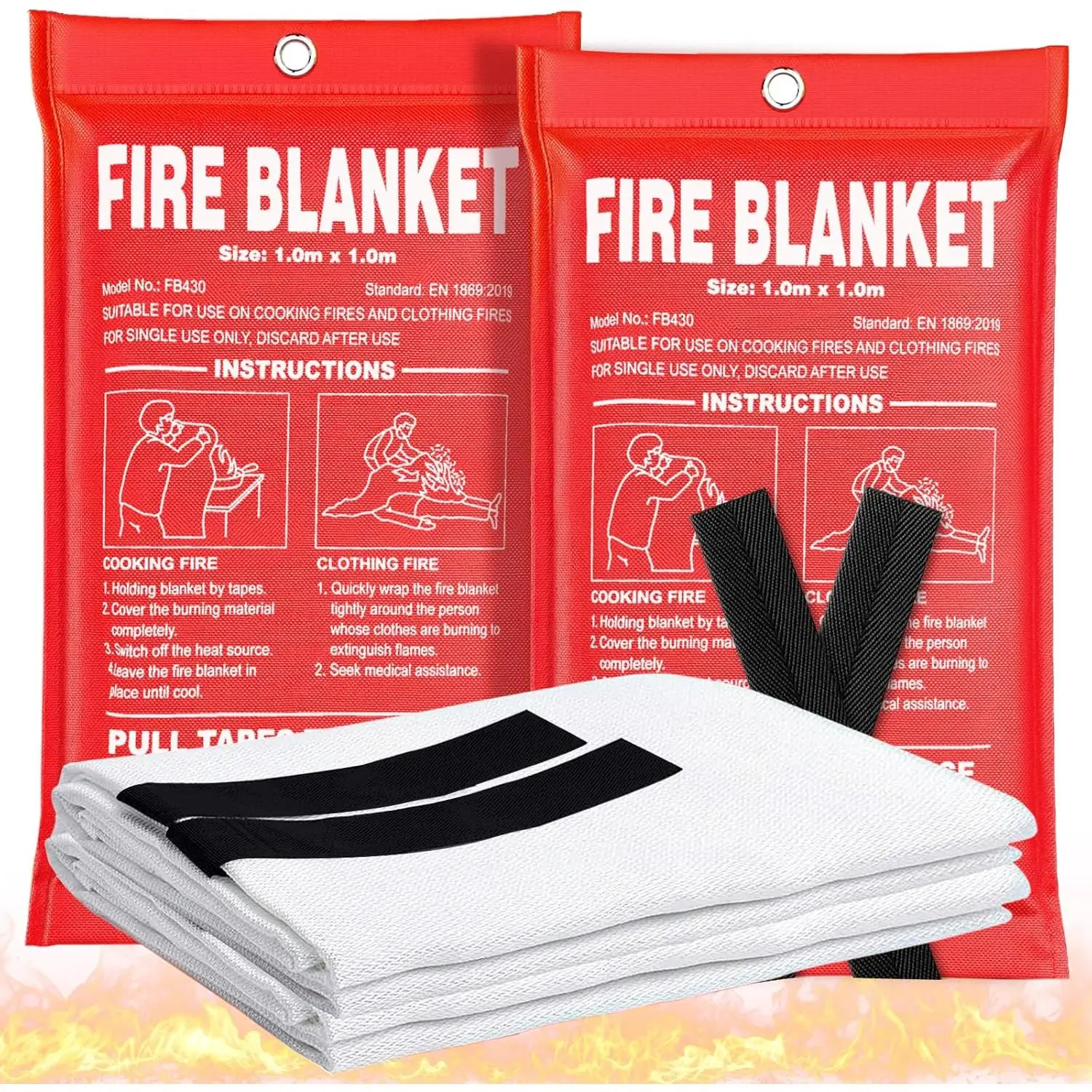 GJANSH Fire Blanket 2 Pack - 40" x 40" Prepared Emergency Fire Blanket for Home and Kitchen, RV, Grill, Fireplace, Safe & Easy for Young Adults and Elderly Living Alone