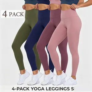 Women's 4 Pack High Waisted Leggings Tummy Control Yoga Pants Basic Workout Tights with Hidden Pocket Squat Proof