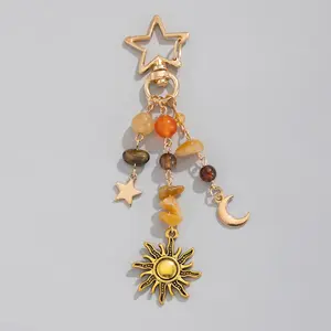 Spring 2026 New Collection Five pointed Star Keychain Anti loss Pendant Accessories Retro Star Pendant Stone Bead Bag Hanging Chain Jewelry