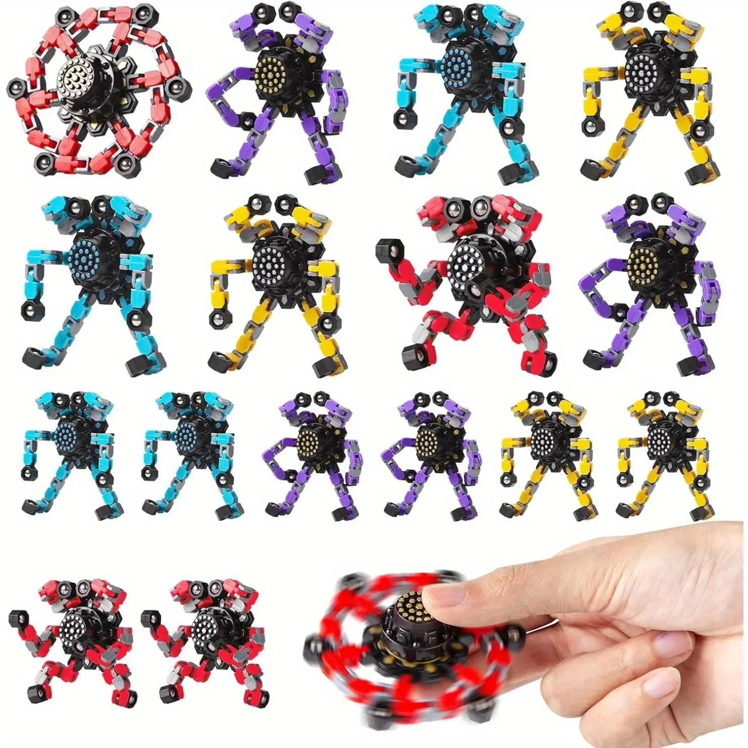 Deformable Fingertip Gyro Set, Chain Robot Spinner with Calm Airflow, Stress Relief Toy for Parties Birthdays Mother’s Day Gift Office Stress Buster,gift for Father's Day