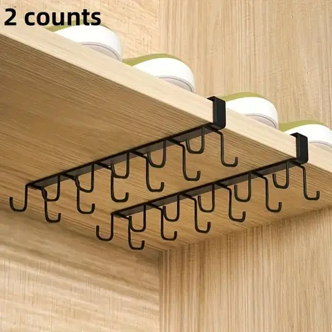 Kitchen Under Cabinet Cup Holder, 2 Counts Space Saving Hanging Traceless Iron Cup Hook, U Shaped Hook, Hanging Rack for Kitchen Bathroom Bedroom Dormitory Dining Room, Bathroom Storage, Organizer, Storage Hooks, Space Saver Hook