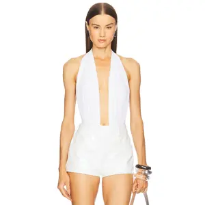 Norma Kamali Halter Bodysuit in Snow White