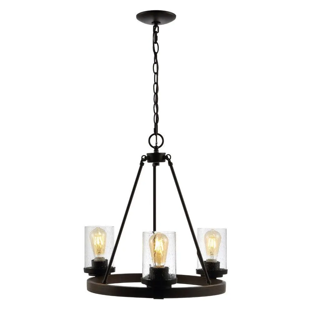 JONATHAN Y Coronet 3-Light Iron-Seeded Glass Rustic Farmhouse LED Chandelier, Indoor Lighting Decorative Fixture for Living Room, Bedroom, Decorative Lights