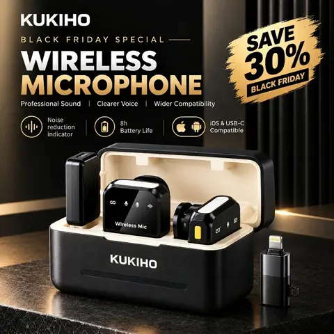 KUKIHO Wireless Lavalier Microphone with Charging Case - 5V, 8h Battery Life, Magnetic Snap-on Podcast Recording Mic for iPhone, iPad, Android Smartphones (Vlogging Equipment),techvibes