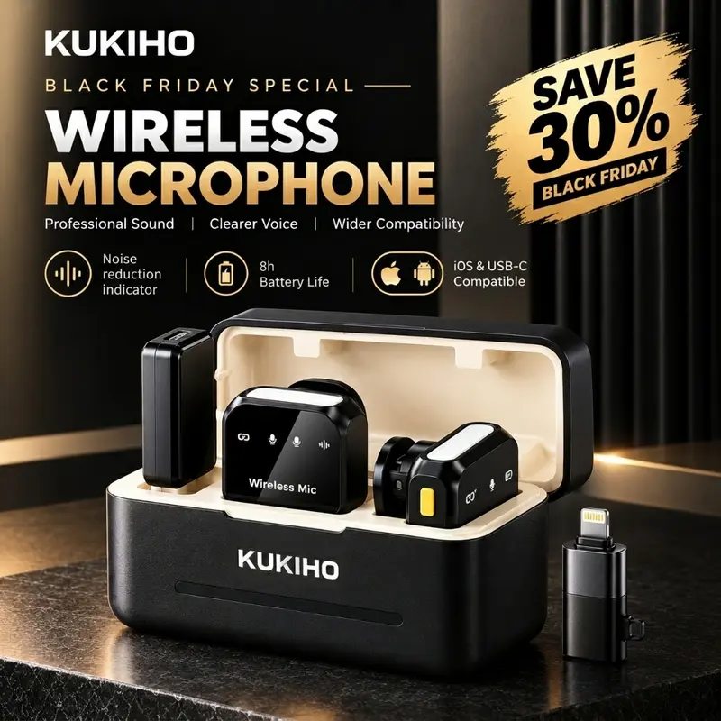 KUKIHO Wireless Lavalier Microphone with Charging Case - 5V, 8h Battery Life, Magnetic Snap-on Podcast Recording Mic for iPhone, iPad, Android Smartphones (Vlogging Equipment),techvibes