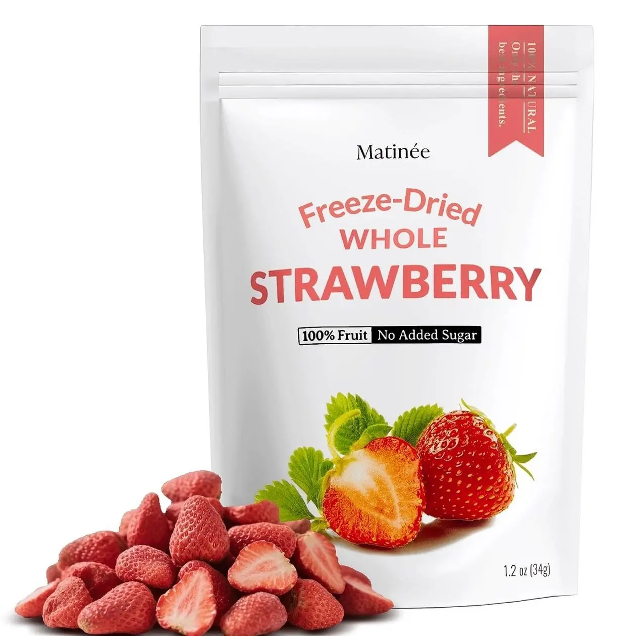 MATINÉE Freeze Dried Strawberries, Whole Dried Strawberries, Dehydrated Fruit, Dried Fruit Snack for Baking, Yogurt & Kids Treats-Vegan, Non-GMO, Preservative Free, 1.2oz, 34g (Pack of 4 Bag)
