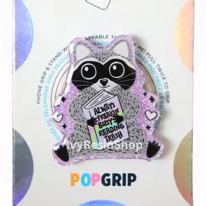 Sparkly Trashy Raccoon Kindle/Phone Grip: Acrylic Resin Bookish Grip