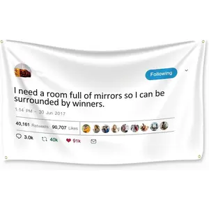 Tapestry Tweet flags, I Need a Room Full of Mirrors with Installation tool, Funny Flags for Room College University Dorm Guys Rapper wall Decorations meme Gift, 3x5 Ft
