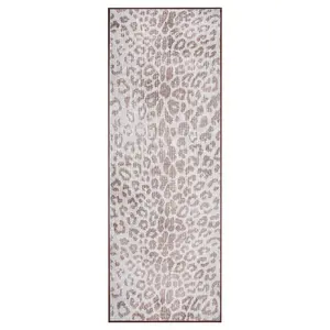 My Magic Carpet Miya Leopard Brown Machine Washable Runner Rug, 2.5x7 Stain Resistant, Non-Slip, Waterproof
