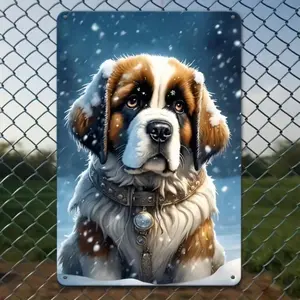 Tin Figure for Bedroom Wall Decor and Home Decor - Rustic Cube Saint Bernard Dog Ornament for Room Decor and Gifts, Durable Aluminum Painted Figure for Bedroom Living Room