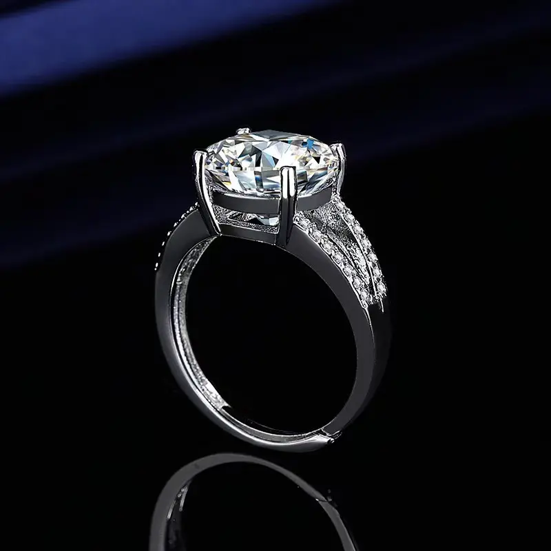 Queen Scepter 5CT Row Moissanite Ring Adjustable Copper Plated White Gold