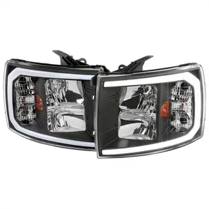 2007-2013 Silverado 1500/ 2007-2014 Silverado 2500HD 3500HD LED C-Bar Factory Style Headlights w/ Amber Reflector (Matte Black Housing/Clear Lens)