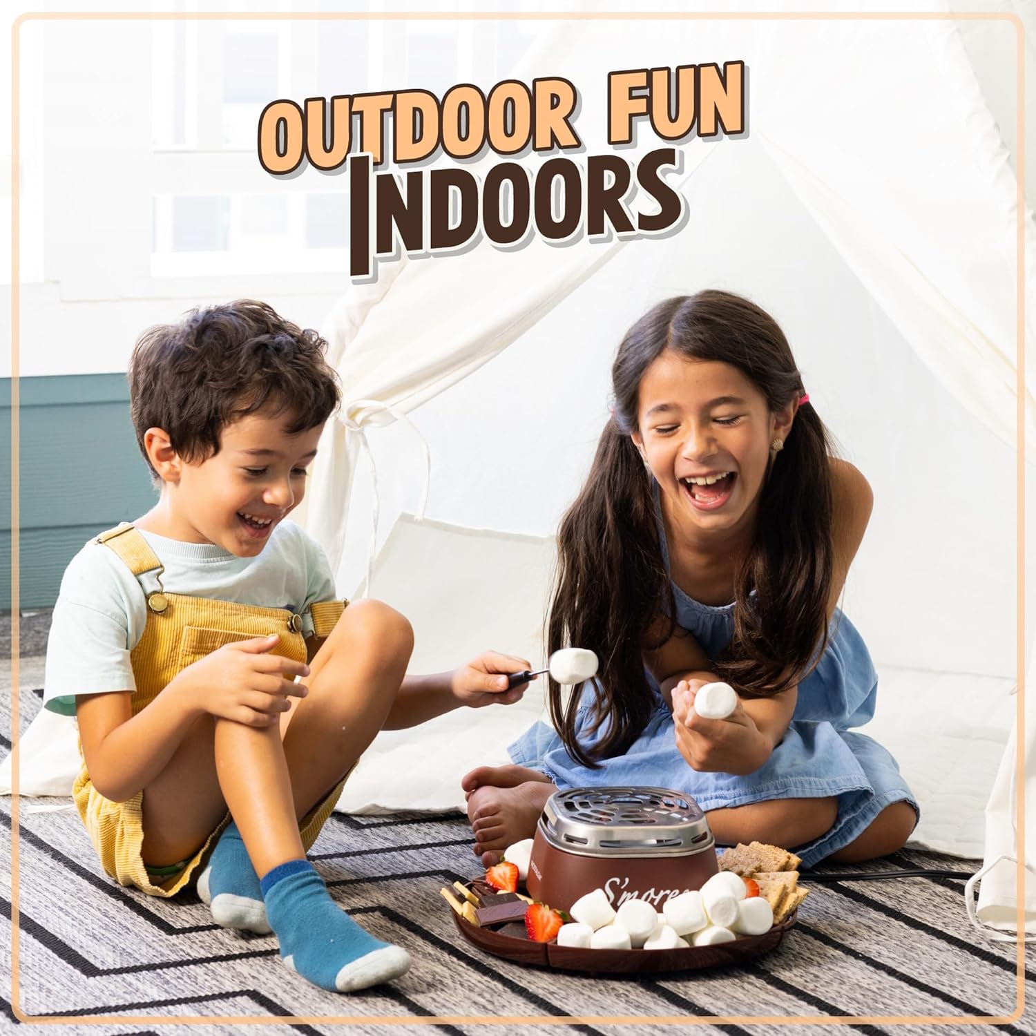 Tabletop Indoor Electric S'mores Maker with Roasting Sticks & 4 Trays - Movie Night Kit, Brown