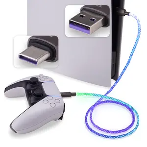 PlayVital 6.56FT Illuminated Charging Cable for PS5 Controller, USB Type C Charging Cord for Gamepad, Universal LED Light Up Data Cord for Xbox Core/Elite Series 2 / Nintendo Switch Pro Controller  / Nintendo Switch Pro 2 Controller